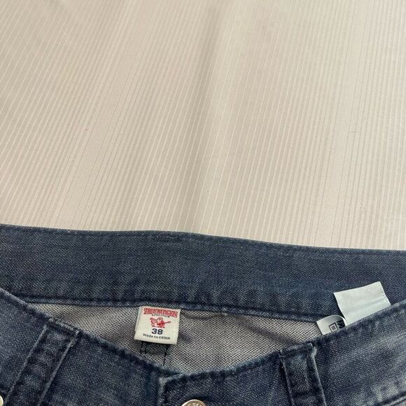 True Religion Men's Plaid Insert Big T Straight Stretch Denim Jeans Size 38 X 34 - Picture 4 of 11